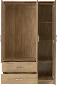 Charles 3 Door 2 Drawer Mirrored Wardrobe Oak Effect Veneer