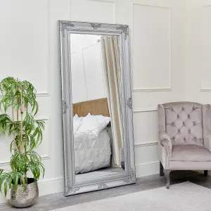 Melody Maison Extra Large Ornate Silver Wall/Leaner Mirror 100cm x 200cm