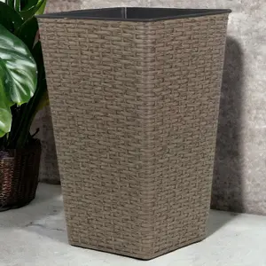 URBNLIVING Height 45cm Grey Large Tall Square Plant Pot Rattan Weave Indoor Outdoor Elegant Garden Planters