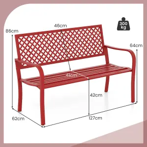 Costway Outdoor Garden Bench 2-Person Heavy Duty Metal Bench w/ Backrest