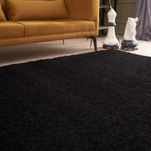 Myshaggy Collection Living Room Rugs Solid Design  Black