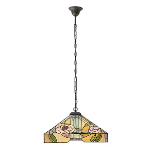 Luminosa Willow 3 Light Large Ceiling Pendant Dark Bronze, Tiffany Style Glass, E27