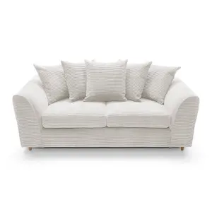 Jumbo White Cord 3 Seater Sofa for Living Room with Thick Luxury Deep Filled Cushioning