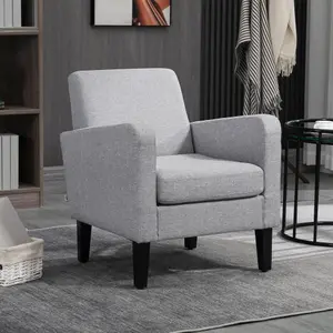 HOMCOM Modern Armchair Accent Chair with Rubber Wood Legs for Bedroom Light Grey