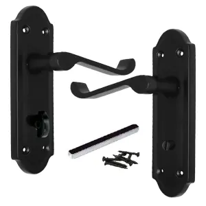 Ashford Door Handle Bathroom Lock Scroll Lever - Matt Black