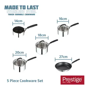 Prestige Made to Last Silver Round Stainless Steel Cookware Set with Soft Grip Silicone Handles Pack of 5