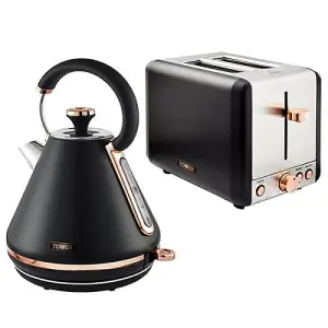 Tower Cavaletto Pyramid Kettle and 2 Slice Toaster Set Black