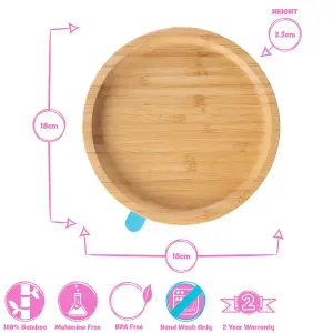 Tiny Dining - Children's Bamboo Suction Round Plate - Blue