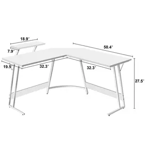 L-Shaped Metal Base Computer Desk White / 74 H x 130 W x 130 D