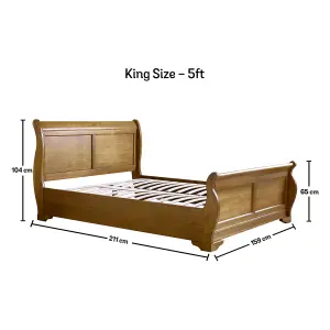 Toulon Wooden Sleigh Bed - Oak Finish - King Size 5ft Bed Frame Only