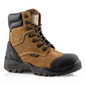 Buckbootz BSH008WPNM High Leg Waterproof Safety Work Boots Brown - Size 8