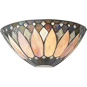 Tiffany Glass Wall Light Cream & Textured Deco Shade Interior Sconce i00241