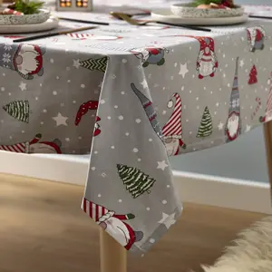 Catherine Lansfield Dining Christmas Gnomes Wipe Clean 137x229 cm Table Cloth Grey/Red