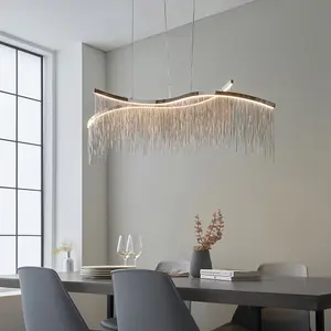 Twin Ceiling Pendant Light Fitting - Chrome Plate & Silver Waterfall Chains