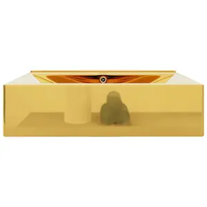 Metro Lane Zadie 600mm L x 460mm W Ceramic Rectangular Sink with Overflow Gold