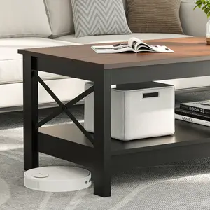 O'Kean 4 Legs Coffee Table with Storage Black / Walnut 