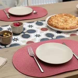 Wipe Clean Woven Oval Placemats Mineral Red Set of 4 29cm x 44cm