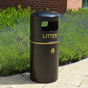 Eco Recycled Hooded Top Litter Bin - 90 Litre - Plastic Liner