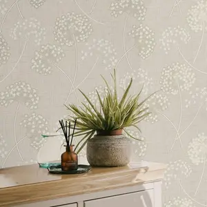 Fine Decor Grace Allium Stone Silver Wallpaper Floral Metallic Textured Vinyl