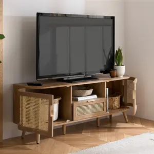 Rattan TV Entertainment Unit Curved Oak Cabinet Birlea Sark