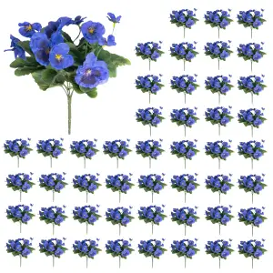 Blooming Artificial - 28cm / 1ft Blue Fake Pansy Bush Multi-Pack