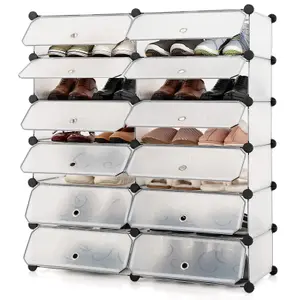 Costway 24 Pairs Portable Shoe Shelves 12-Cube Shoe Storage Cabinet with Removable Shelf