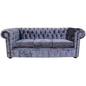 Chesterfield 3 Seater Sofa Settee Senso Dusk Blue Velvet Fabric In Classic Style