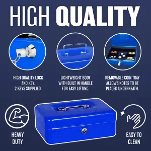 Money Bank Cash Deposit Box Steel Tin Security Safe Petty Key Coin Tray Lockable Metal Blue