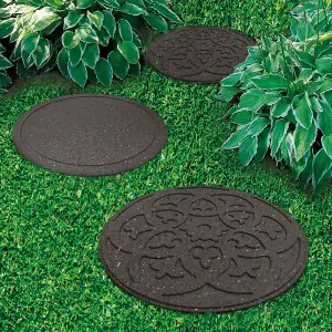 Eco Friendly Stepping Stones Ornamental Path Weatherproof Recycled Rubber with Scroll Design (x2 Grey)