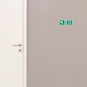 EAI - Fire Exit Sign Arrow Man Up LEFT 400x150mm Self Adh Semi Rigid PVC