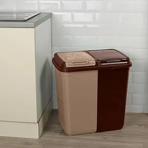 Plastic Handle Multi-Compartment Rubbish & Recycling Bin - 90L Brown/Chocolate / 58cm H x 56cm W x 37cm D