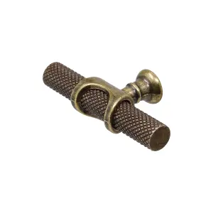 DecorAndDecor - AMELIA Antique Brass Knurled T-Bar Kitchen Cabinet Pull Knob Handles - Pair