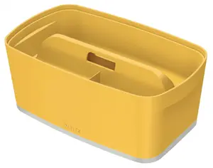 Leitz MyBox Cosy Storage Box with Organiser Tray Small in Warm Yellow