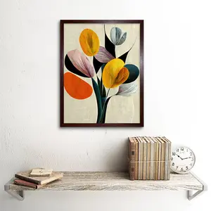 Summer Flowers Floral Bouquet Abstract Boho - Print Brown Framed Paper / 43cm H x 33cm W x 2cm D