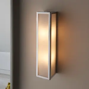 Nayland Chrome with Frosted Glass Contemporary 2 Light Bathroom Wall Light