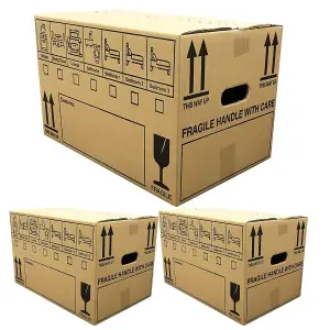 10 x Medium Size (18x12x10") Fragile Handle With Care Removal Cardboard Boxes With Carry Handles