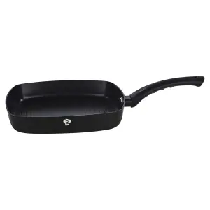 BLAUMANN 26cm Ribbed Grill Pan - 2L Matt Black Colour Cookware Frying Grill Pots Pan Saucepan Casserole Soft Touch Handle Lid