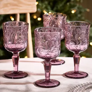 Set of 12 Luxury Embossed Pink Drinking Wine Glass Wine Goblets 270ml