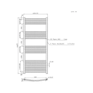 Rinse Curved Bathroom Heated Towel Rail Ladder Radiator Anthracite 1400x600mm