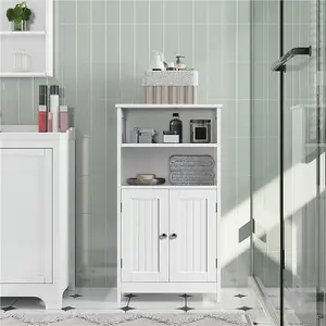 Yaheetech 5 Tier Bathroom Floor Cabinet with Double Door - White