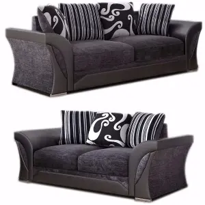 Lisbon Black and Grey Fabric Sofa Suite 3 Seater and 2 Seater