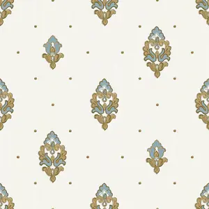 Galerie Opulence Cream Blue Italian Motif Embossed Wallpaper