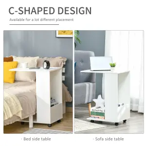 HOMCOM Mobile Sofa Side Table for Laptop Coffee w/ Storage and Casters, White