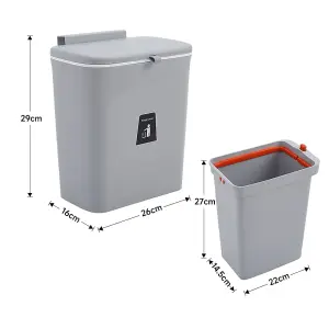 Grey Hanging Home Kitchen Rubbish Dustbin Recycling Bin Rubbish Trash Office Waste Recycle 9 L