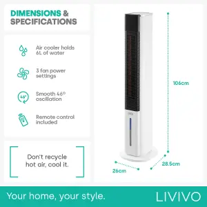 LIVIVO Digital Oscillating Air Cooler - 3 Speeds, 6L Tank, LED Display