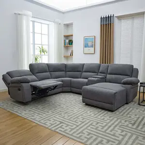 Dublin 5 Seater Fabric Corner Recliner Sofa Dark Grey