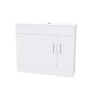 Nes Home James 1000mm White Freestanding Slimline Vanity Cabinet & White Resin Basin