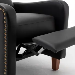 Recliner Upholstered Armchair PU Leather Padded Comfy Sofa Lounge Chair, Push Back Recliner with Rivet Decoration - Black