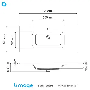 4010 Ceramic 100cm x 45cm Thin-Edge Inset Basin with Oval Bowl