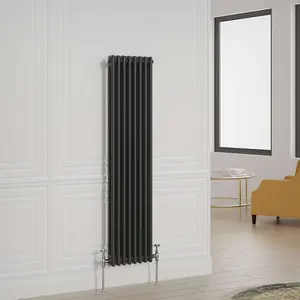 G-Rad Black Double Column Vertical Radiator - (H) 1500 x (W) 370mm